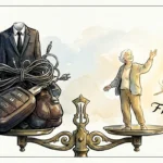 A conceptual watercolor illustration of a scale balancing heavy lifestyle expenses against a single feather labeled freedom.