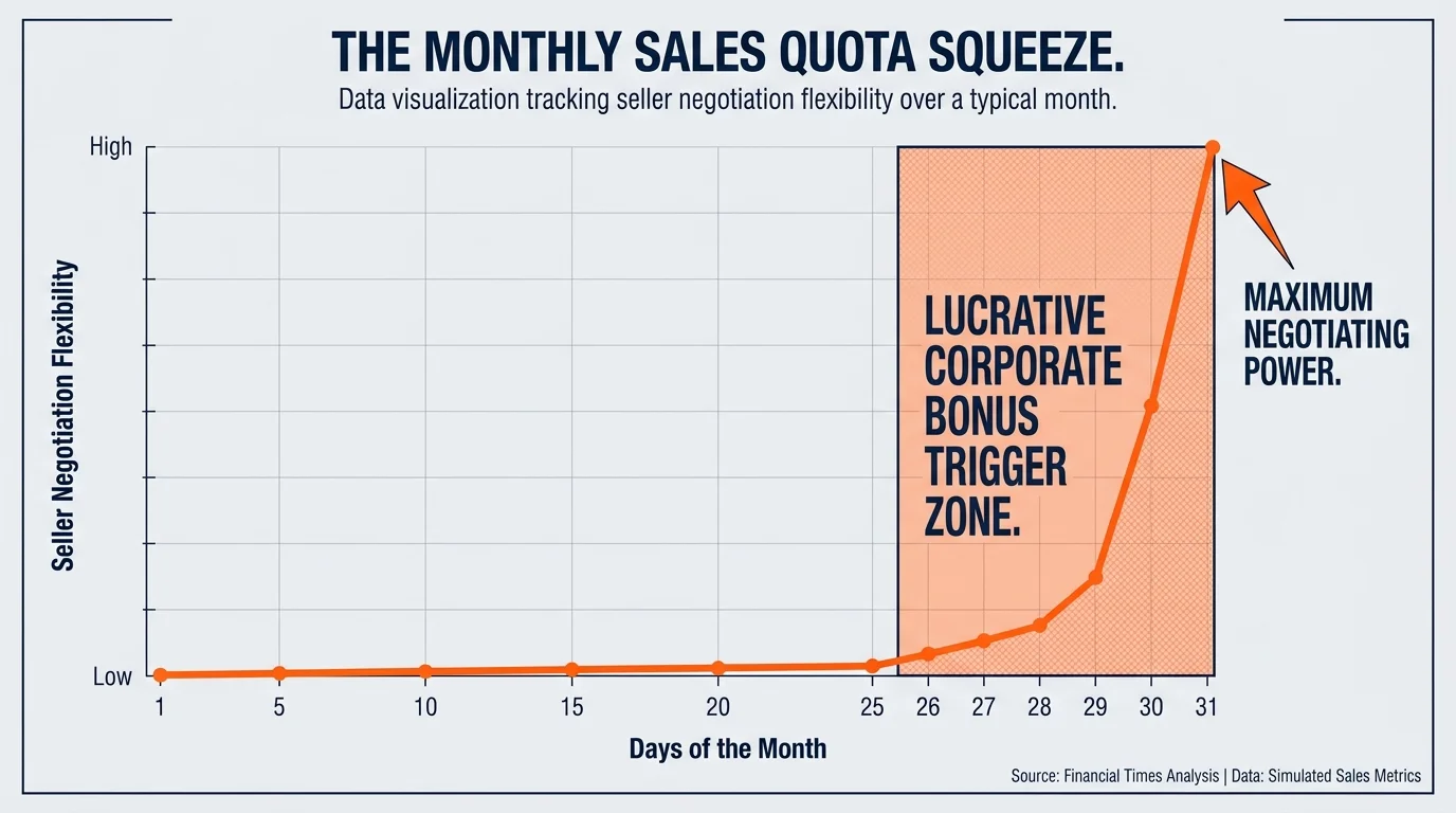 A line graph showing seller negotiation flexibility spiking sharply during the final three days of the month.