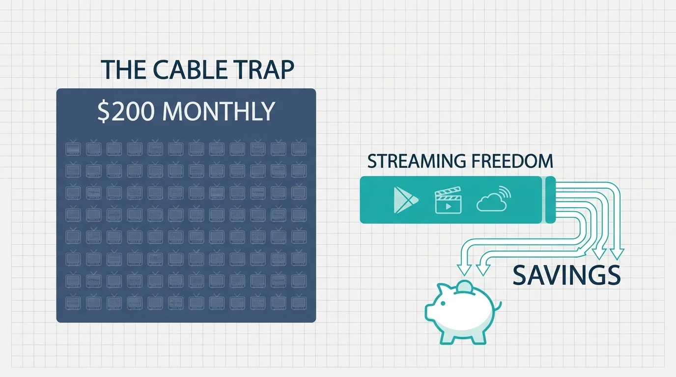 An infographic comparing a $200 monthly cable bill to the much smaller cost of streaming services.