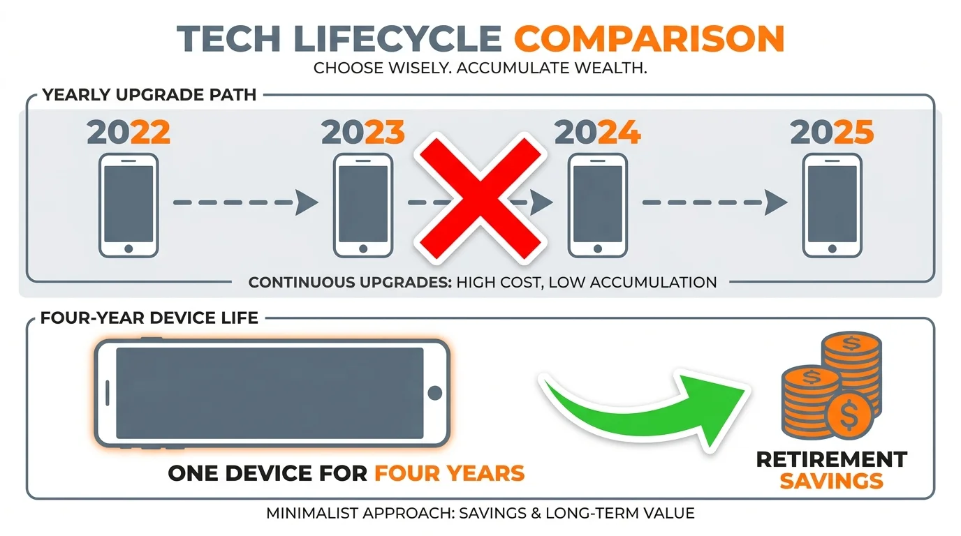 An infographic showing that keeping one phone for four years saves more money than annual upgrades.