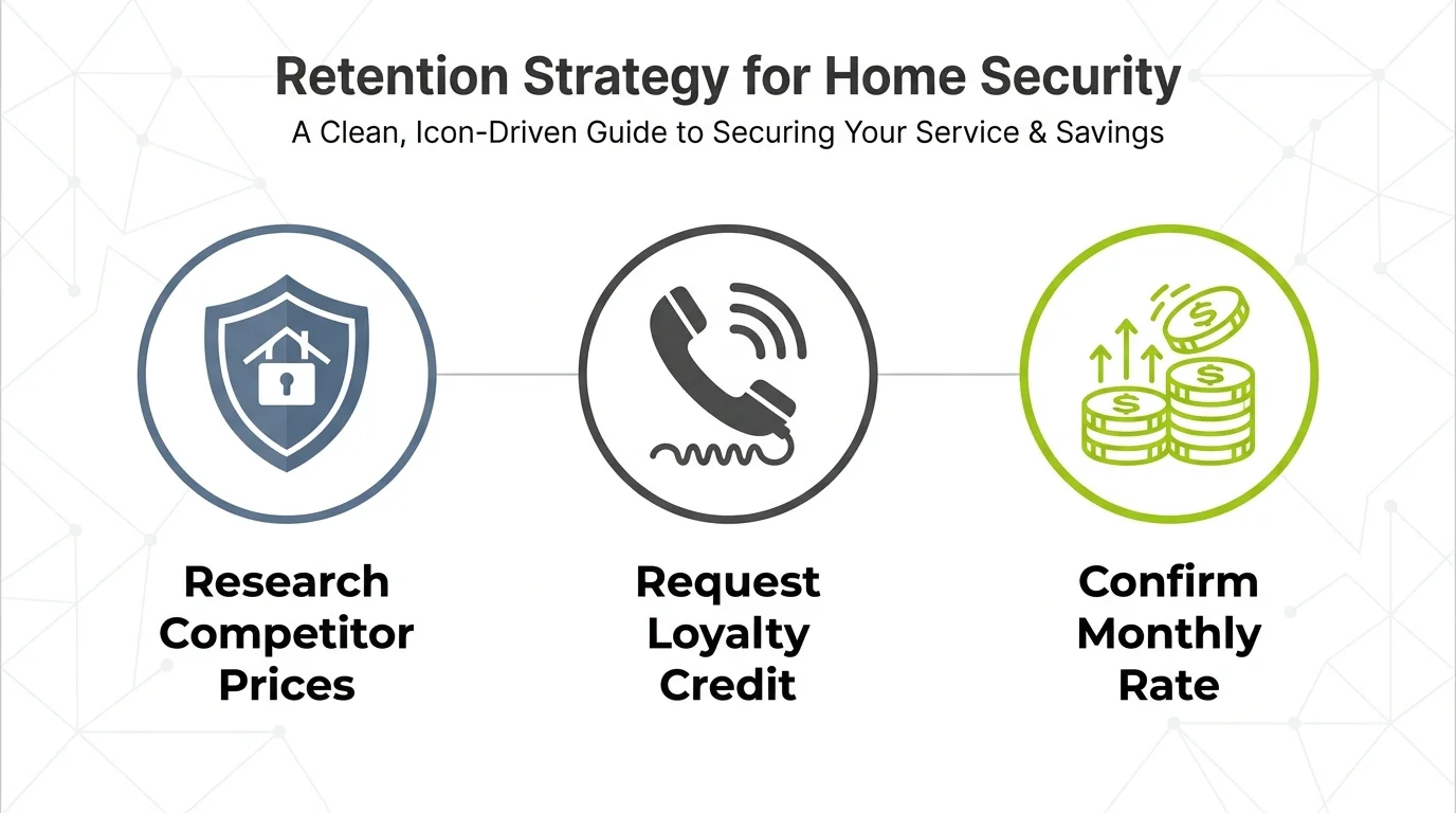 An infographic showing three steps: research prices, call for loyalty credits, and confirm a new lower rate.