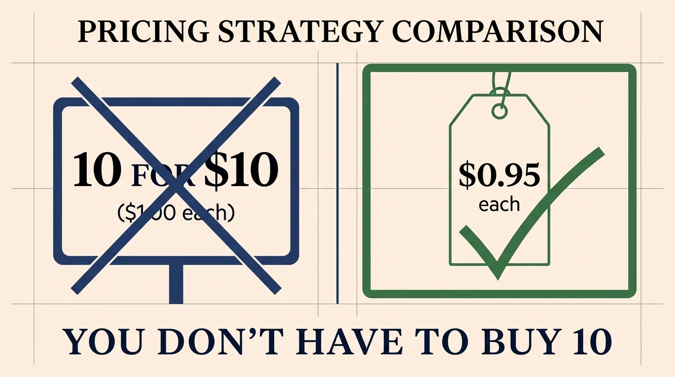 Infographic comparing a 10 for 10 dollar deal versus a single item priced at 95 cents.