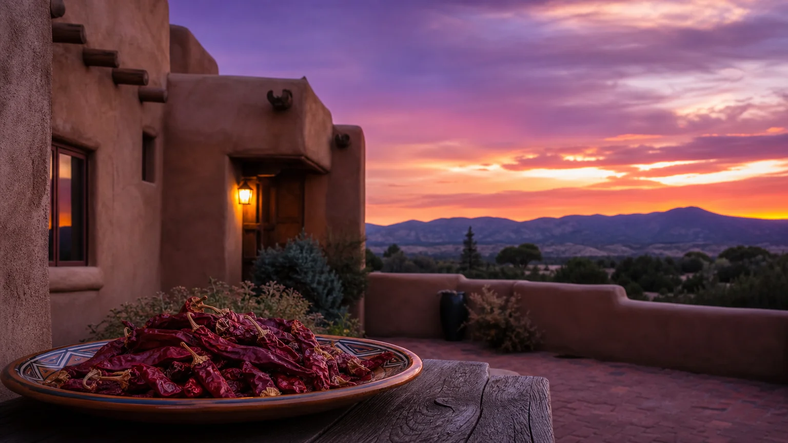 An adobe home in New Mexico at sunset, representing a unique and affordable retirement locale.