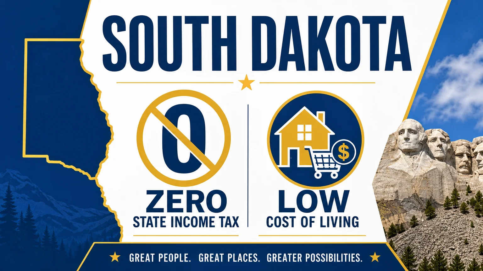 An infographic for South Dakota highlighting its lack of state income tax.