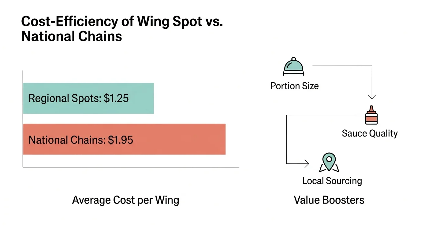 A clean teal and coral infographic comparing the cost-per-wing of regional spots versus national chains.