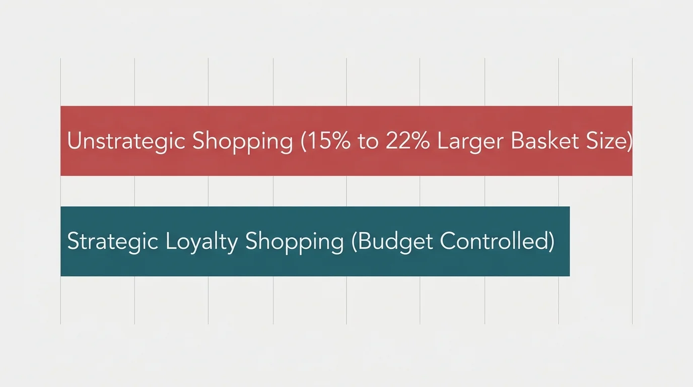 A clean horizontal bar chart comparing the larger basket size of impulsive shopping with the controlled budget of strategic shopping.