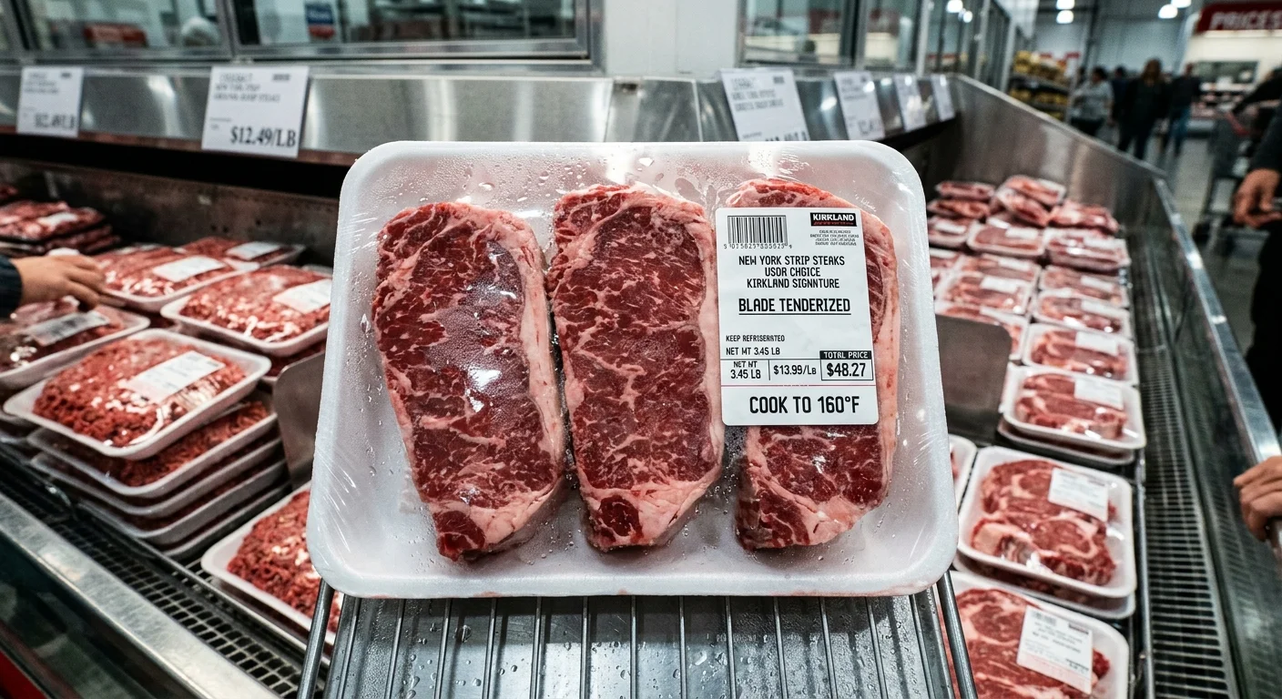A close-up snapshot of a store package label highlighting the words 'Blade Tenderized' under plastic wrap.