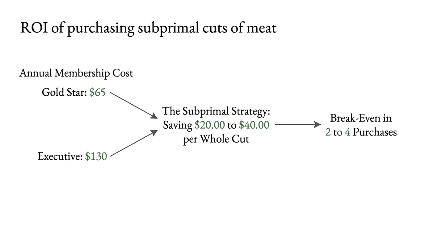 A minimalist financial flowchart showing how saving $20 to $40 per subprimal cut easily covers annual membership fees.