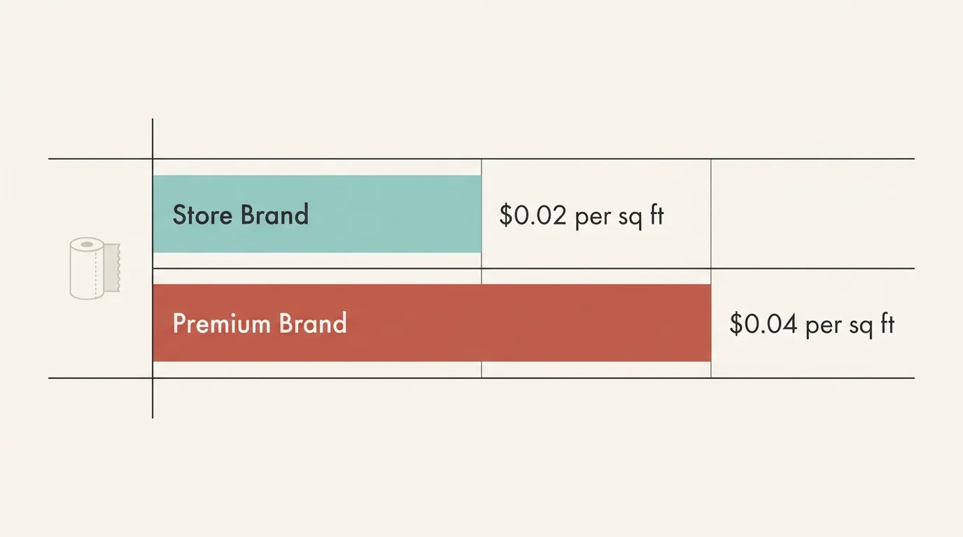 A minimalist horizontal bar chart comparing the cost of store-brand paper towels at two cents to premium brands at four cents.