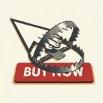 An editorial illustration of a computer cursor shaped like a bear trap hovering over a red BUY NOW button.