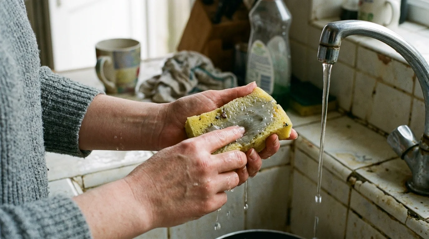 Editorial photograph illustrating: Tip #2: The Sponge Feels Slimy or Tacky Even After Rinsing